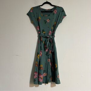 Toad&Co Cue Wrap Short Sleeve Jersey Knit Mini Dress Silver Pine Floral Size XS